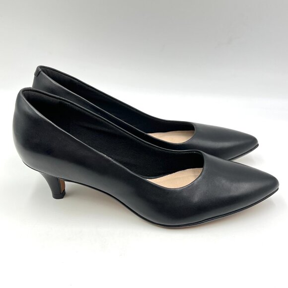 Clarks‎ Size 6 Linvale Jerica Black Leather Point Toe Kitten Heels Pumps Shoes - Picture 2 of 15